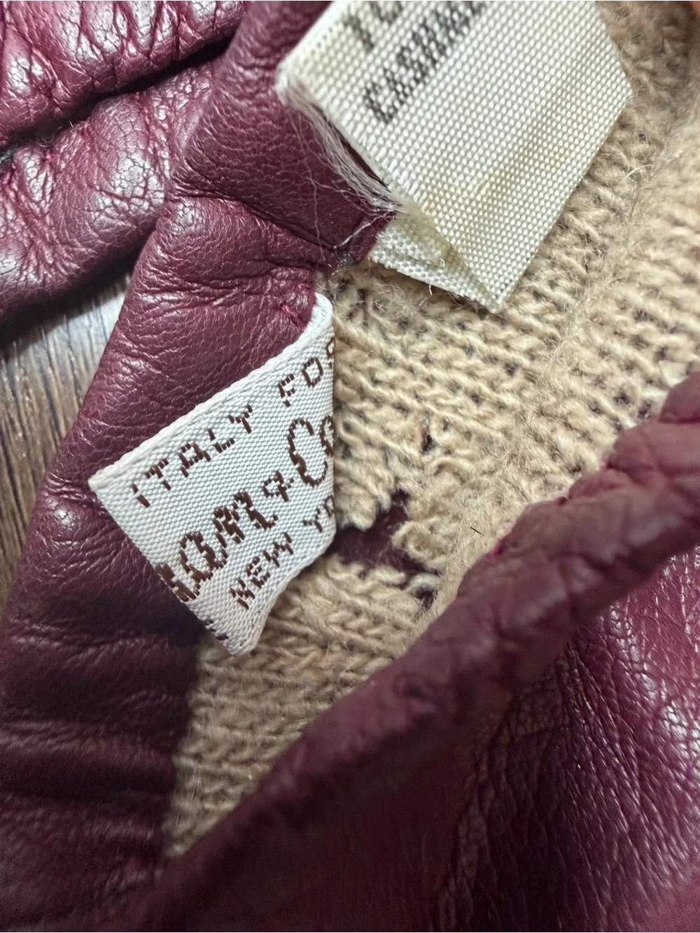 Vintage B ALTMAN CO Burgundy Leather cashmere Gloves 7